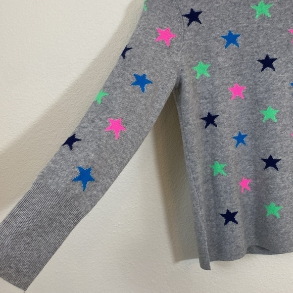 Halogen 100% Cashmere Star print sweater heather grey with bright stars size XS - Picture 4 of 7